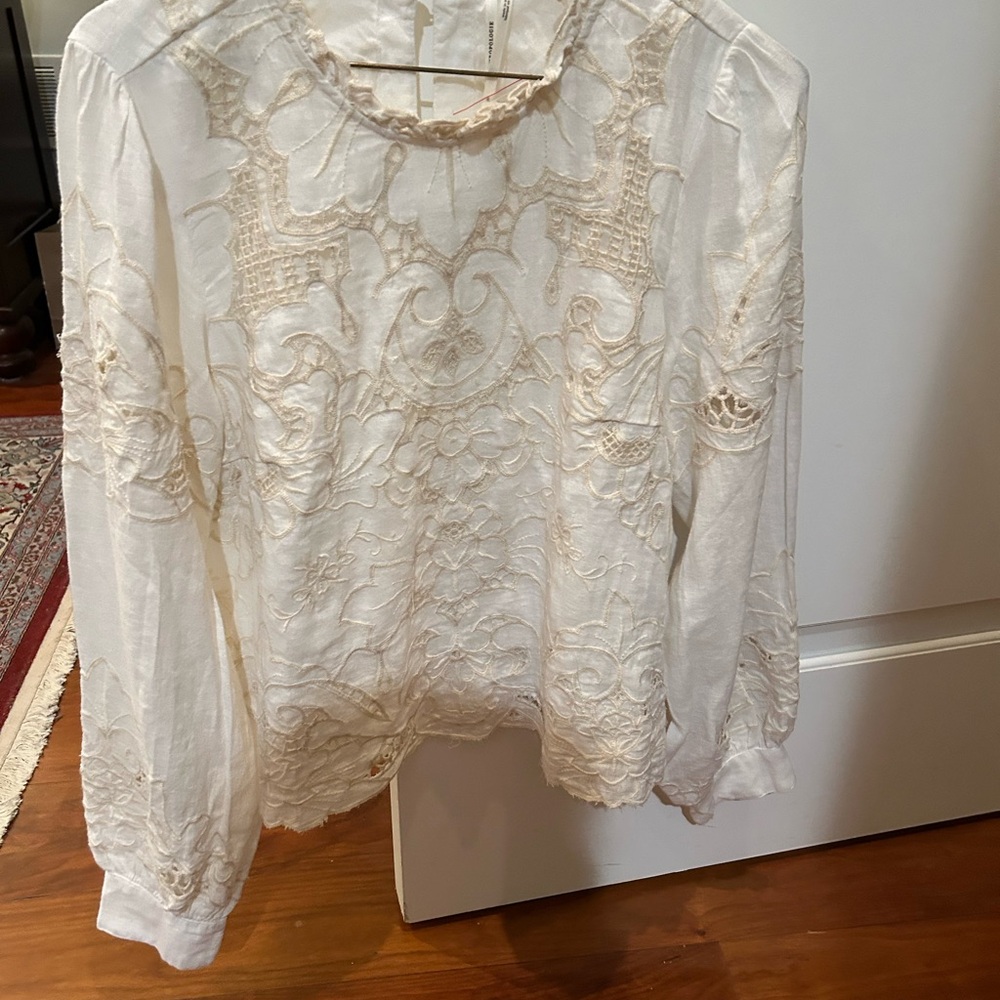 By Anthropologie Long-Sleeve Lace Cutwork Blouse- Size Medium